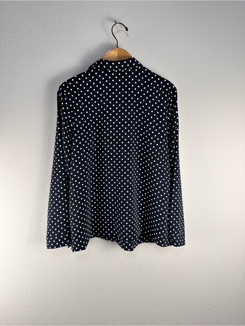 J. Jill Navy and White Polka Dot Long Sleeve Shirt Sz L - Picture 7 of 7